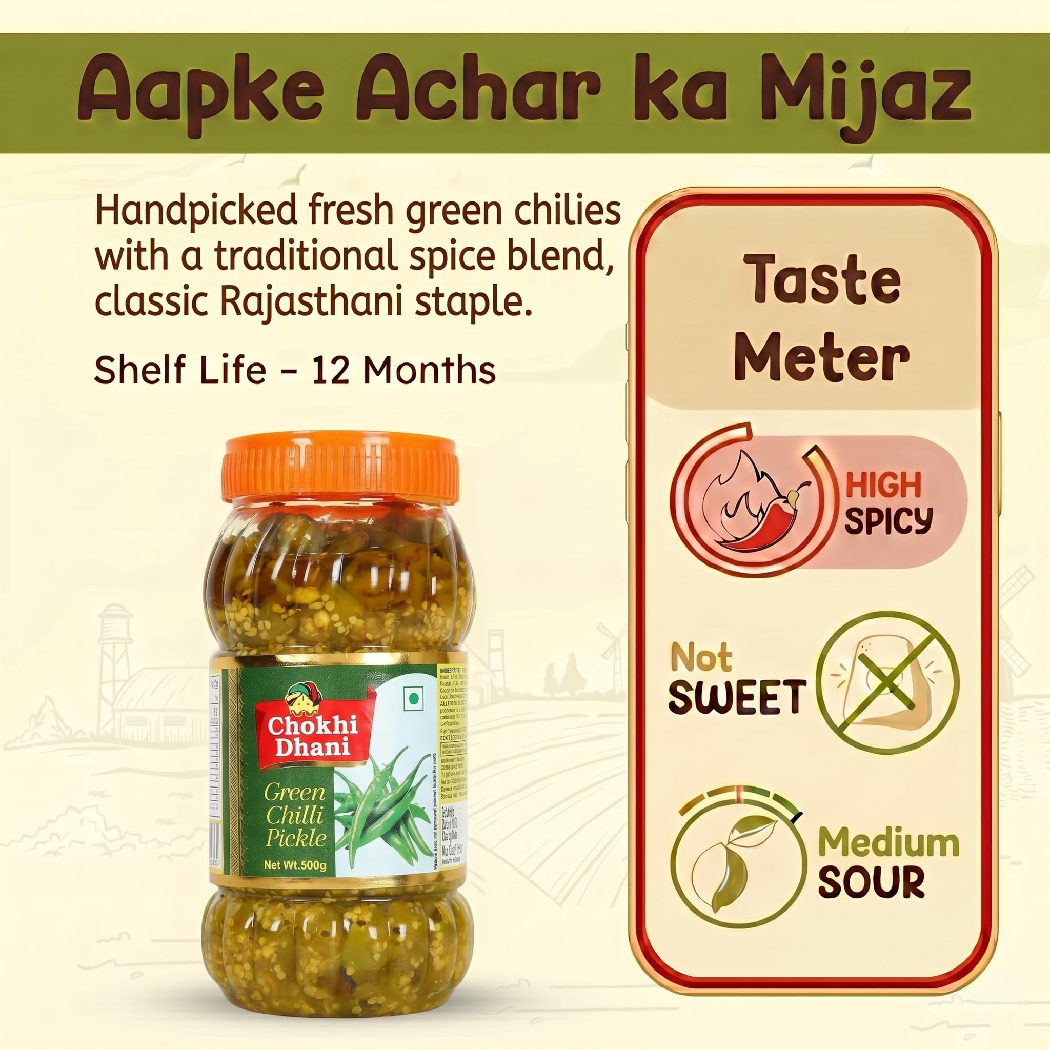 Chokhi Dhani Garlic Pickle, 200g, Indian Lehsun Ka Achar, Mustard Oil Based Pickle - front view (17)
