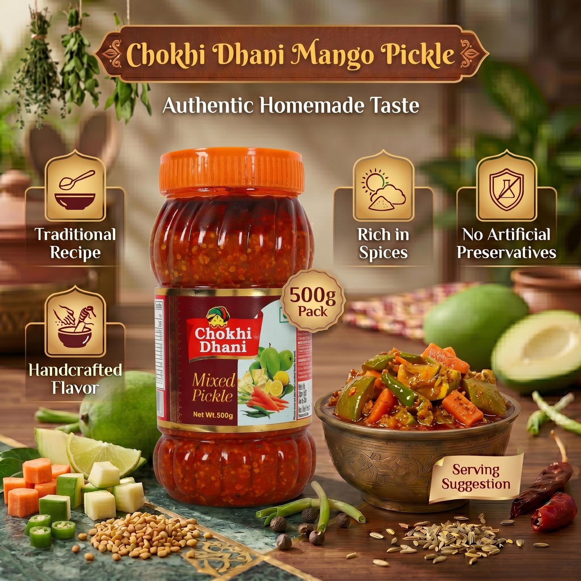 Chokhi Dhani Garlic Pickle, 200g, Indian Lehsun Ka Achar, Mustard Oil Based Pickle - label detail (33)