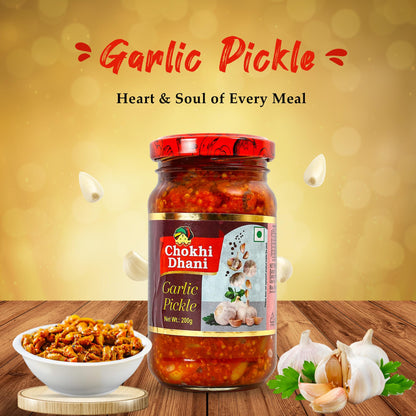 Chokhi Dhani Garlic Pickle, 200g, Indian Lehsun Ka Achar, Mustard Oil Based Pickle - packaging