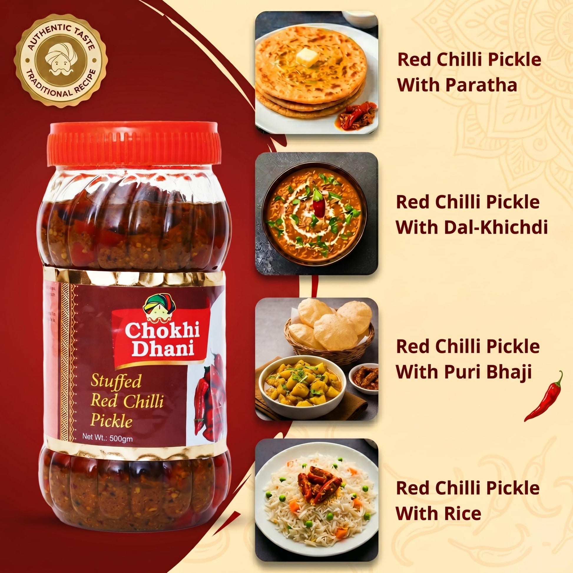 Chokhi Dhani Garlic Pickle, 200g, Indian Lehsun Ka Achar, Mustard Oil Based Pickle - back view (45)