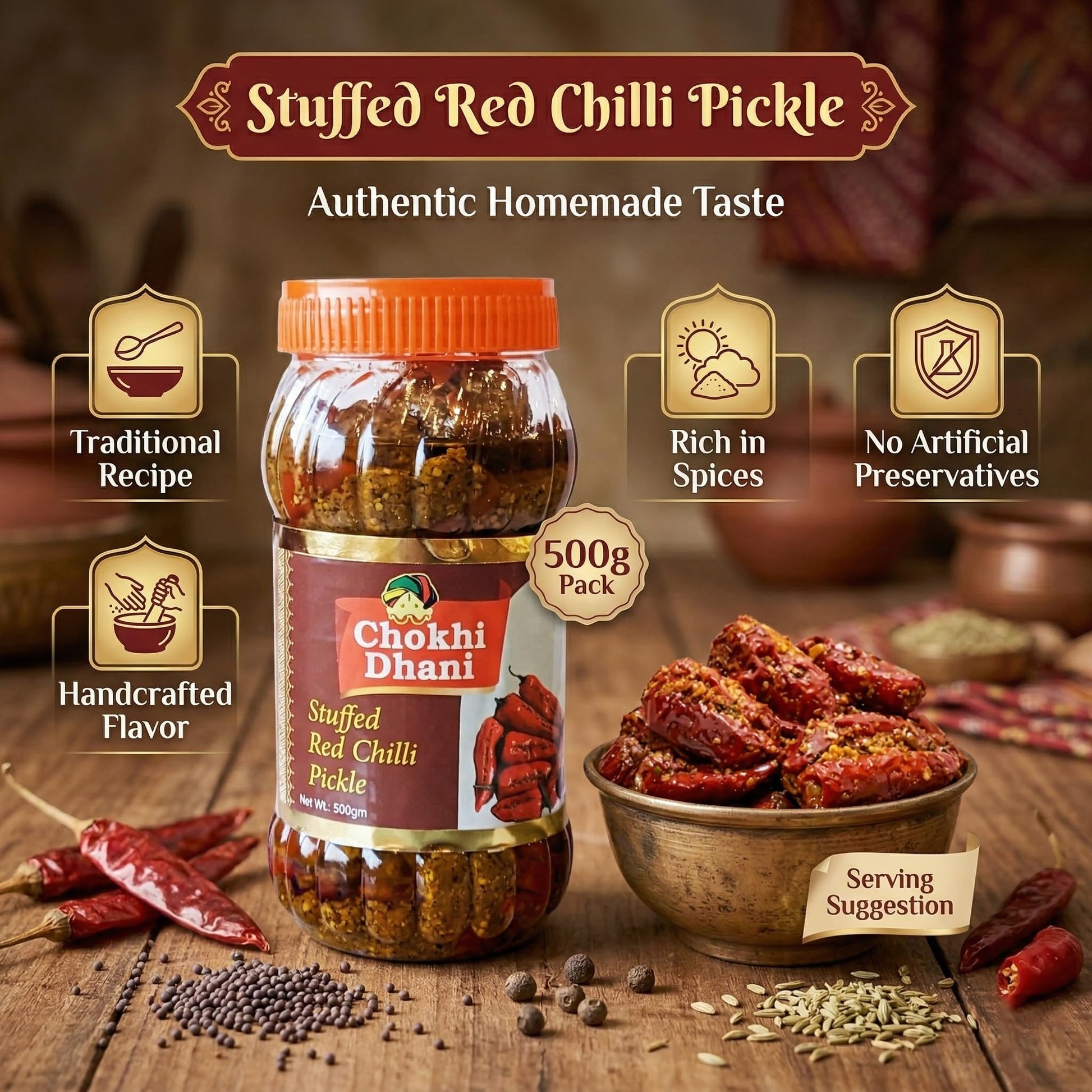 Chokhi Dhani Garlic Pickle, 200g, Indian Lehsun Ka Achar, Mustard Oil Based Pickle - ingredients panel (48)