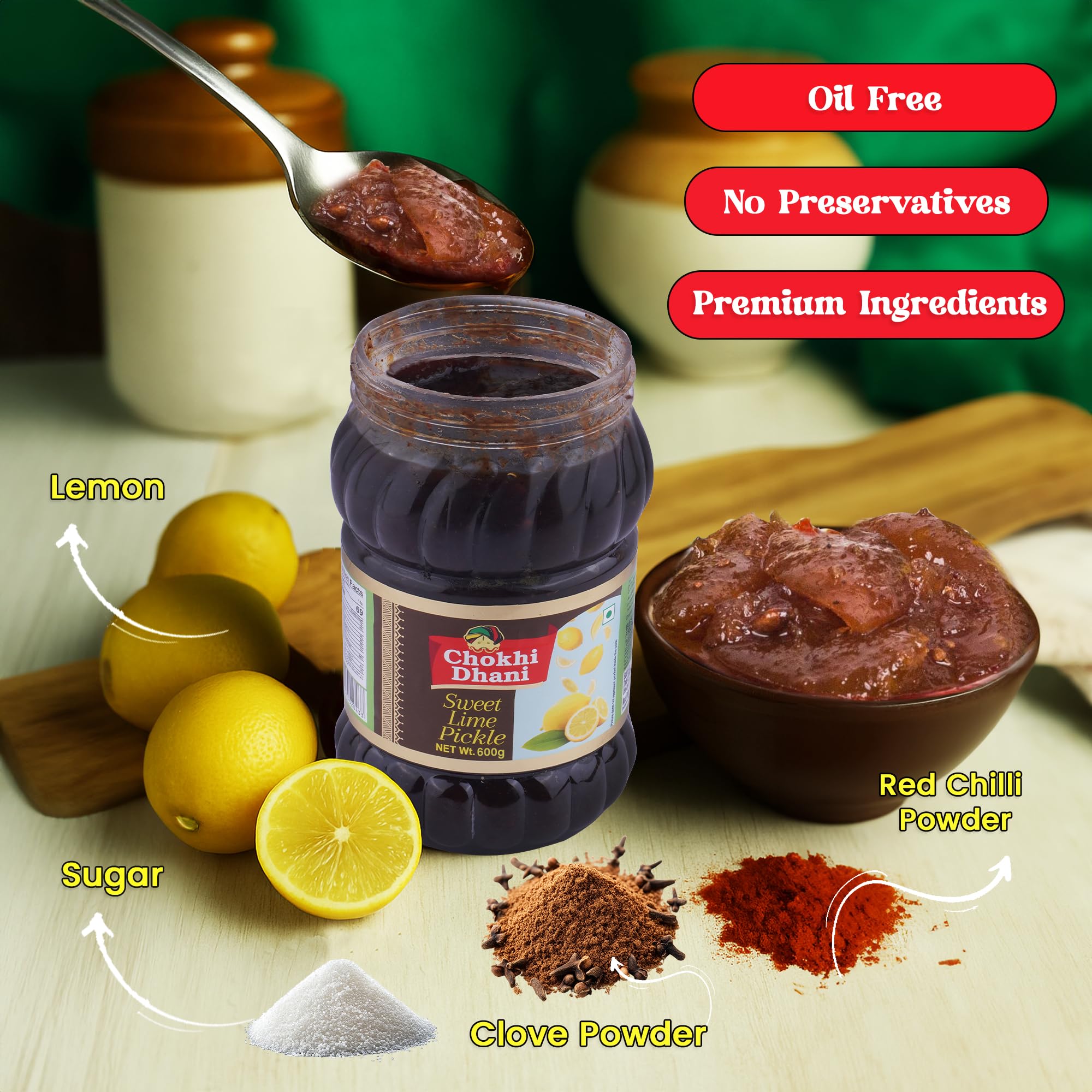 Chokhi Dhani Garlic Pickle, 200g, Indian Lehsun Ka Achar, Mustard Oil Based Pickle - back view (51)