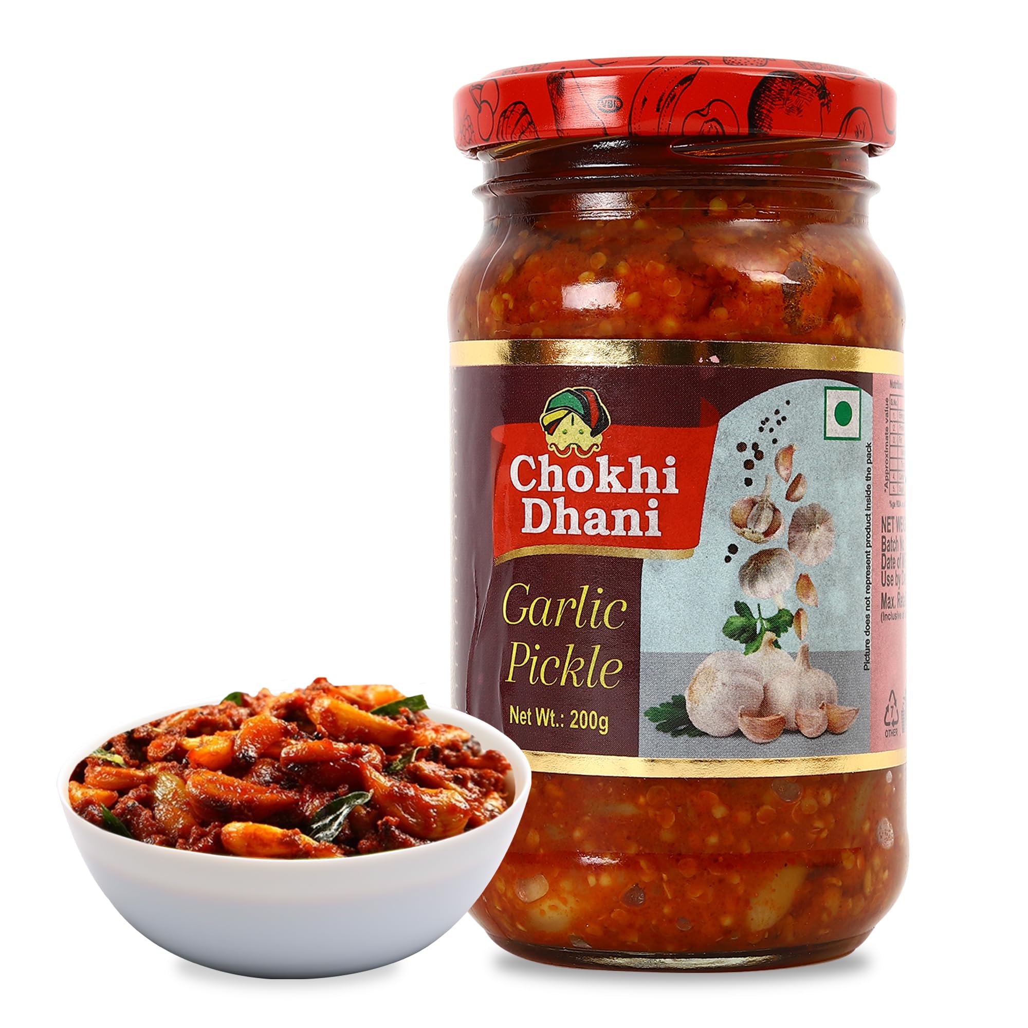 Chokhi Dhani Garlic Pickle, 200g, Indian Lehsun Ka Achar, Mustard Oil Based Pickle - ingredients panel