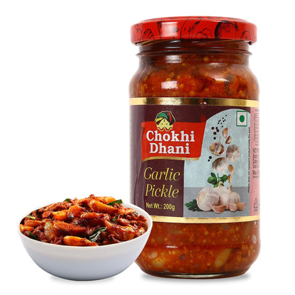 Chokhi Dhani Garlic Pickle, 200g, Indian Lehsun Ka Achar, Mustard Oil Based Pickle - ingredients panel