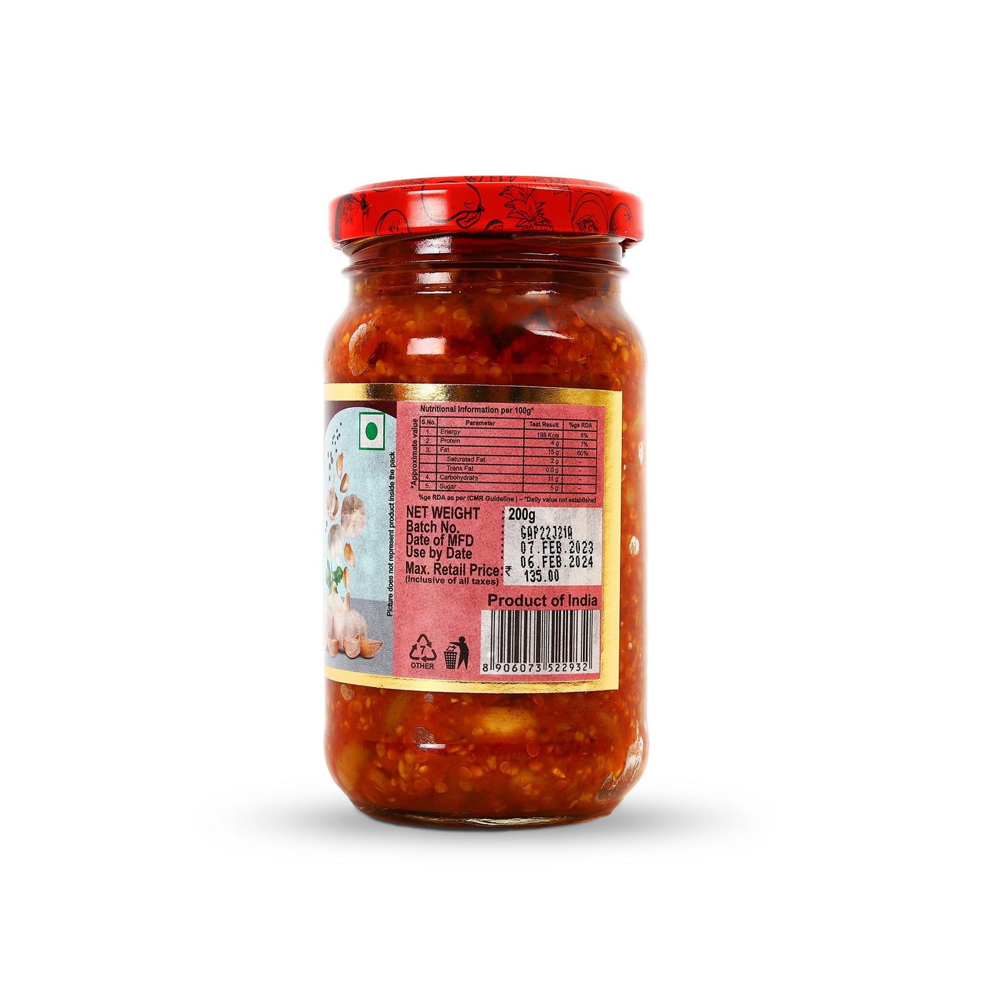 Chokhi Dhani Garlic Pickle, 200g, Indian Lehsun Ka Achar, Mustard Oil Based Pickle - close-up detail