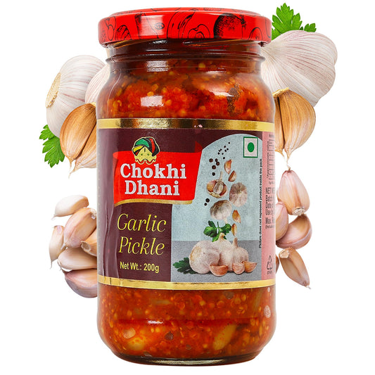 Chokhi Dhani Garlic Pickle 200g, Lahsun Achar, Whole Garlic Cloves, Traditional Indian Pickle