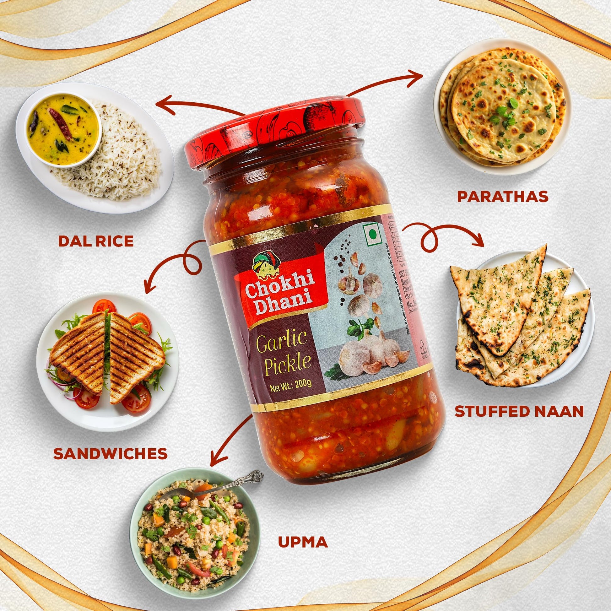 Chokhi Dhani Garlic Pickle 200g, Lahsun Achar, Whole Garlic Cloves, Traditional Indian Pickle - back view