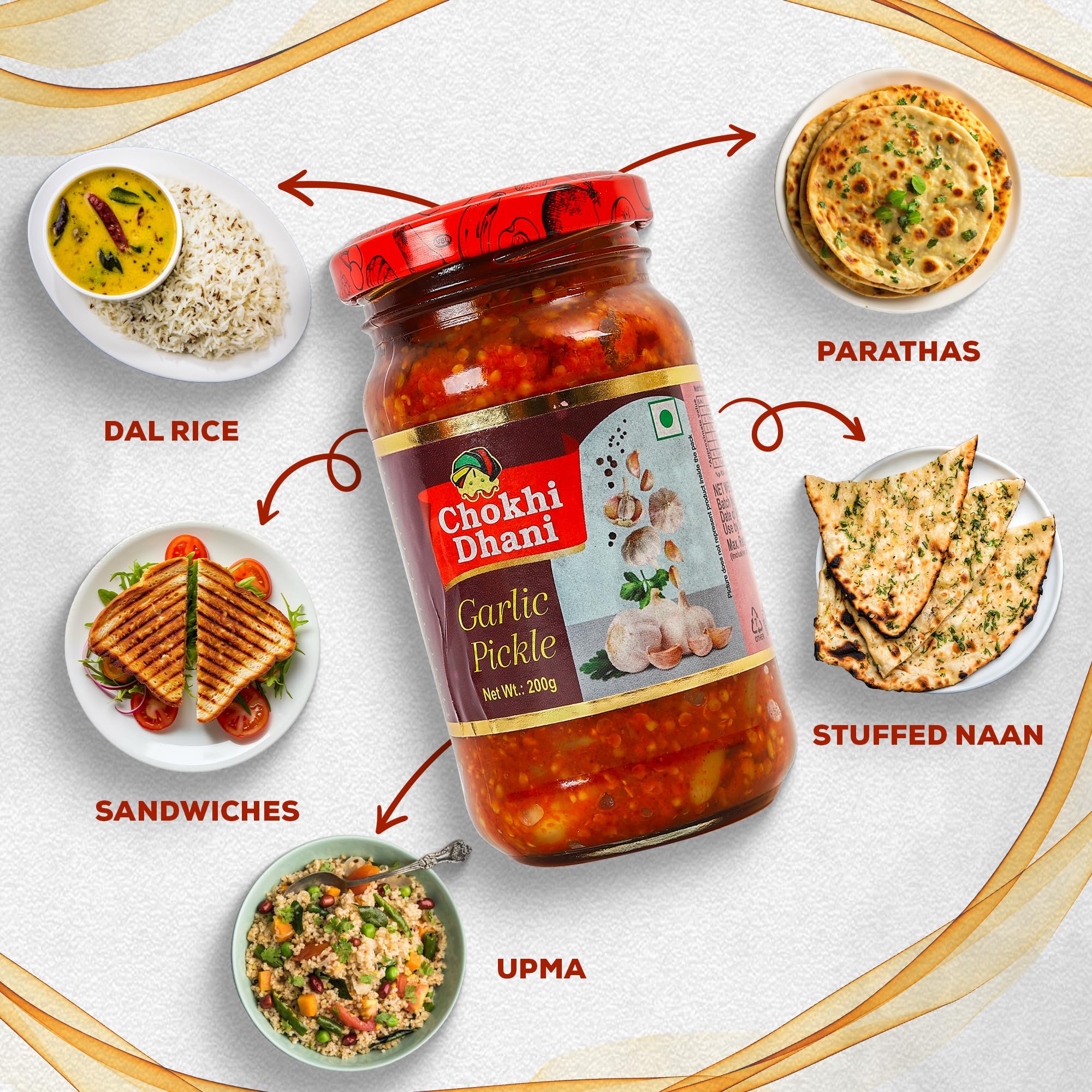 Chokhi Dhani Garlic Pickle 200g, Lahsun Achar, Whole Garlic Cloves, Traditional Indian Pickle - back view