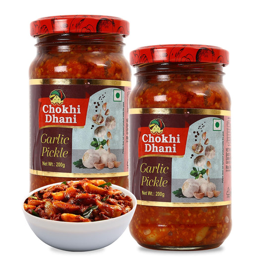 Chokhi Dhani Garlic Pickle, Lahsun Achar, Pack of 2, Traditional Indian Pickle, Vegetarian