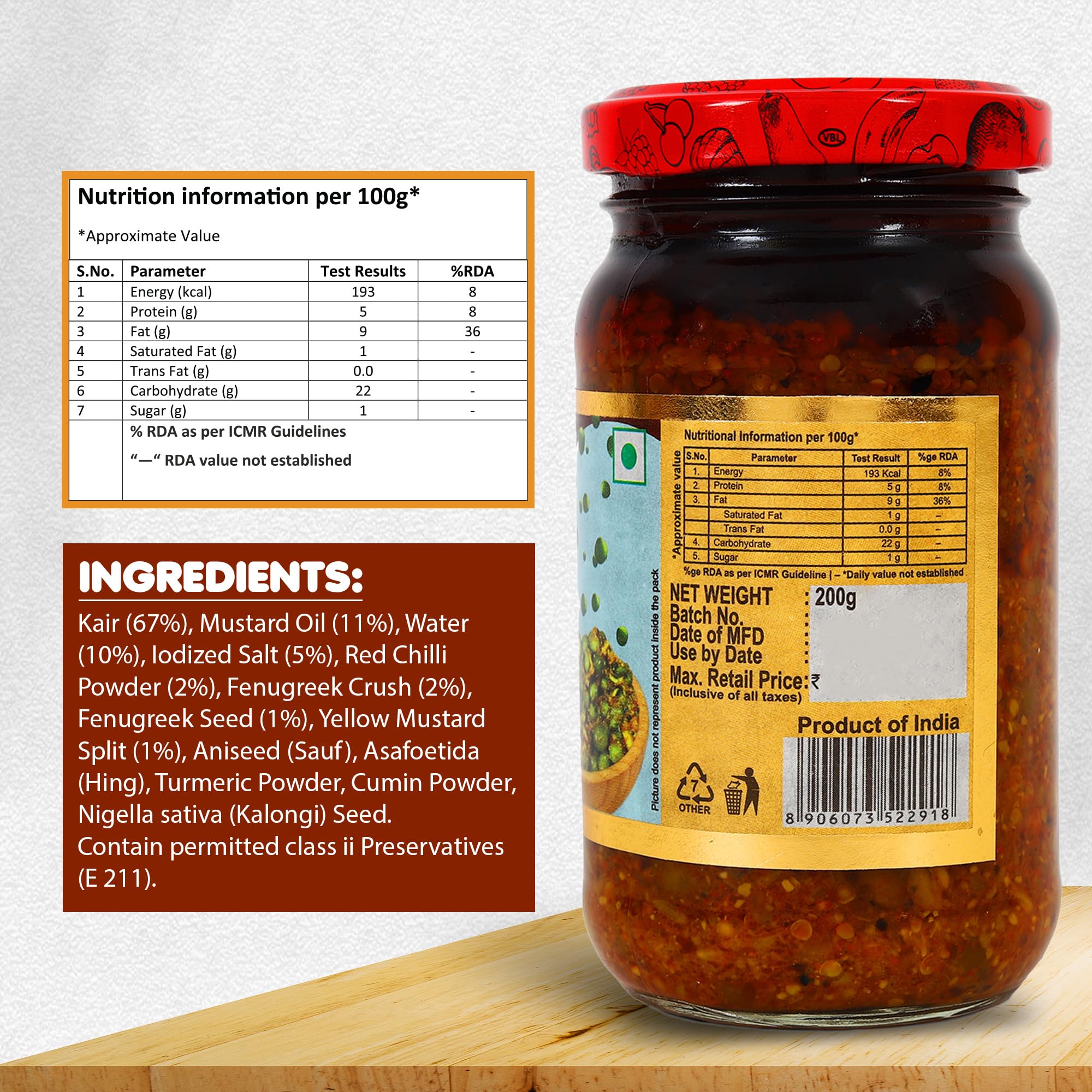 Chokhi Dhani Garlic Pickle, Lahsun Achar, Pack of 2, Traditional Indian Pickle, Vegetarian - label detail (11)
