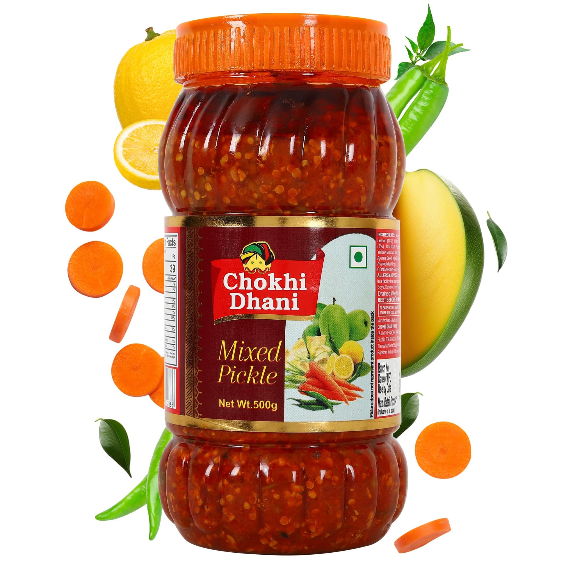 Chokhi Dhani Garlic Pickle, Lahsun Achar, Pack of 2, Traditional Indian Pickle, Vegetarian - front view (29)