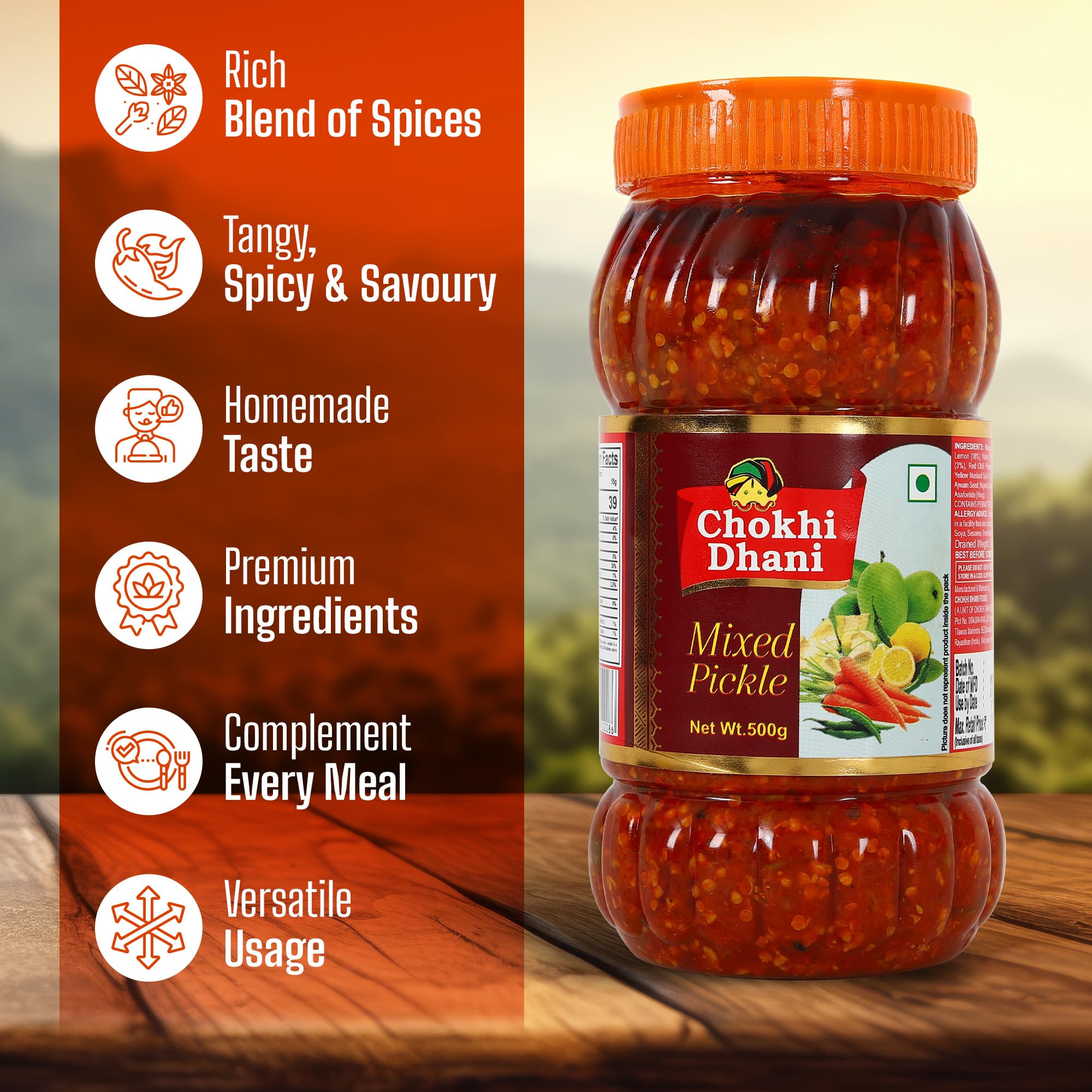Chokhi Dhani Garlic Pickle, Lahsun Achar, Pack of 2, Traditional Indian Pickle, Vegetarian - back view (30)