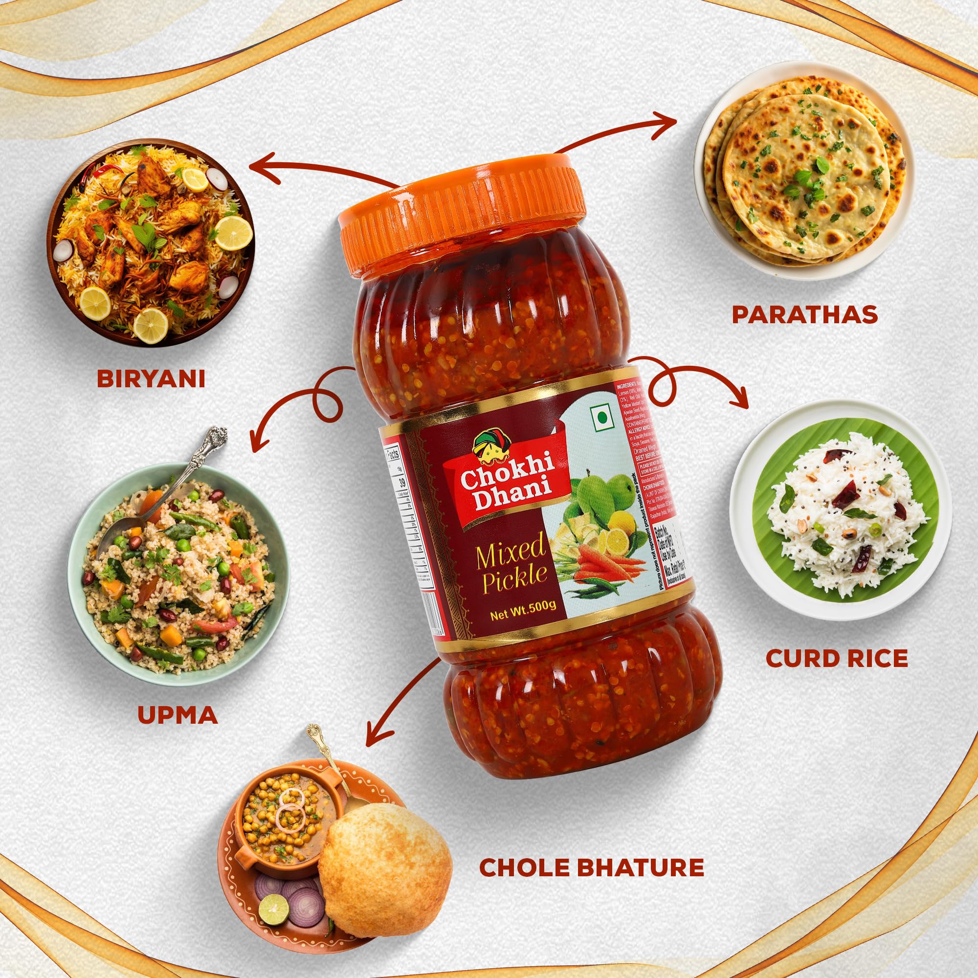 Chokhi Dhani Garlic Pickle, Lahsun Achar, Pack of 2, Traditional Indian Pickle, Vegetarian - label detail (32)