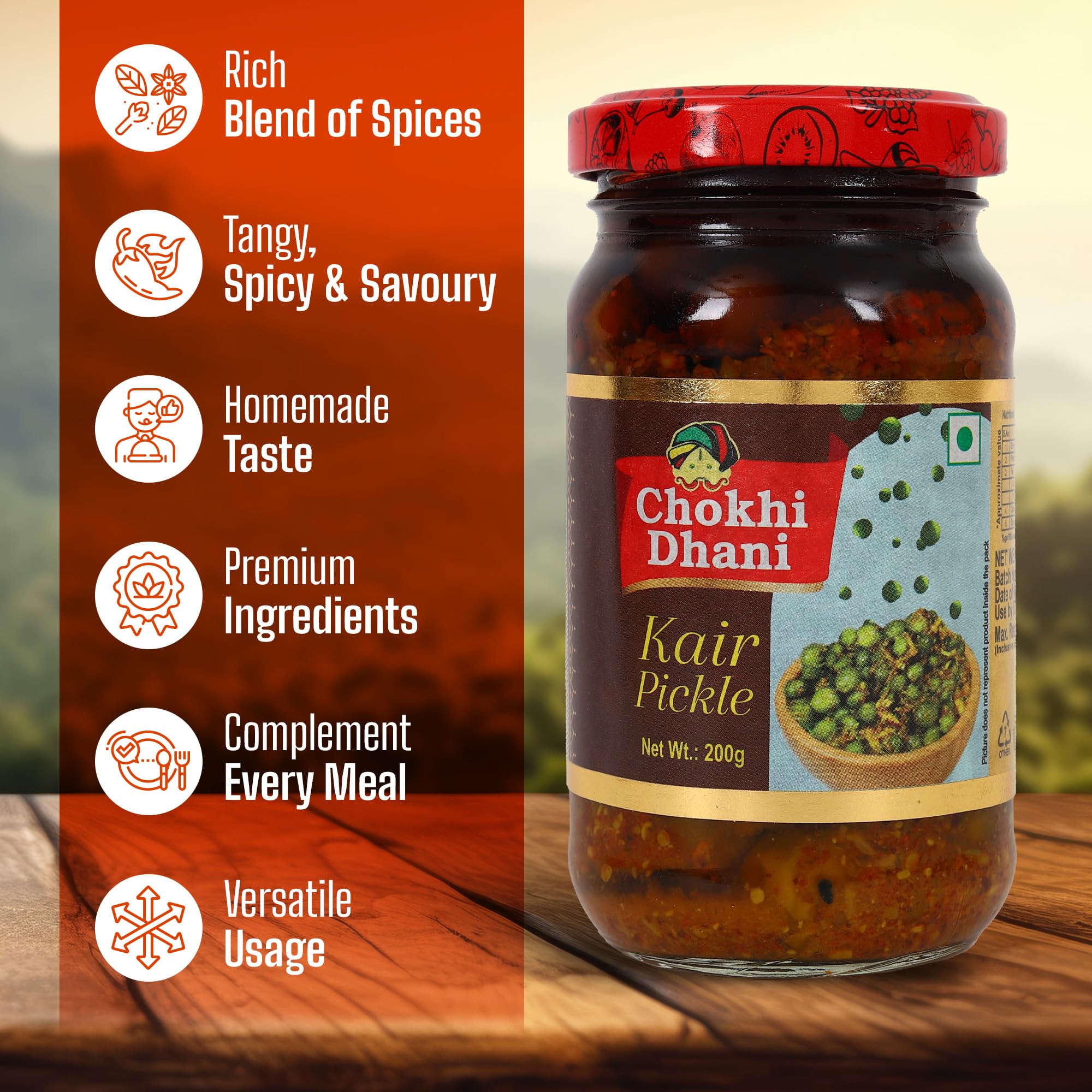 Chokhi Dhani Garlic Pickle, Lahsun Achar, Pack of 2, Traditional Indian Pickle, Vegetarian - front view (8)