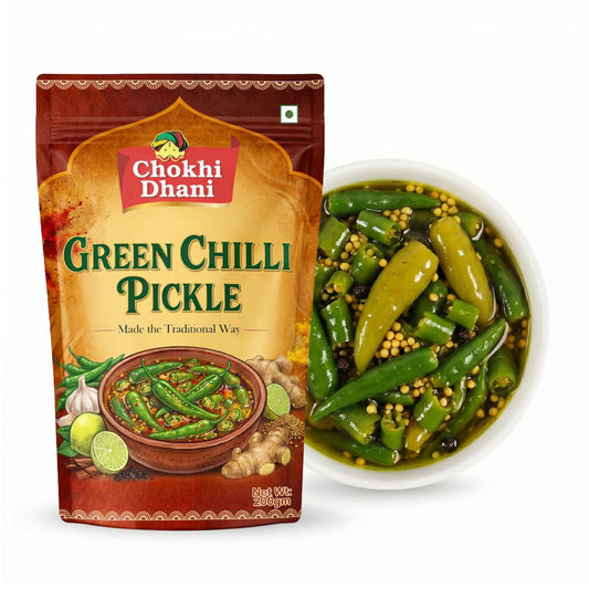 Chokhi Dhani Green Chilli Pickle 200g, Spicy & Tangy Indian Pickle, Homemade Style