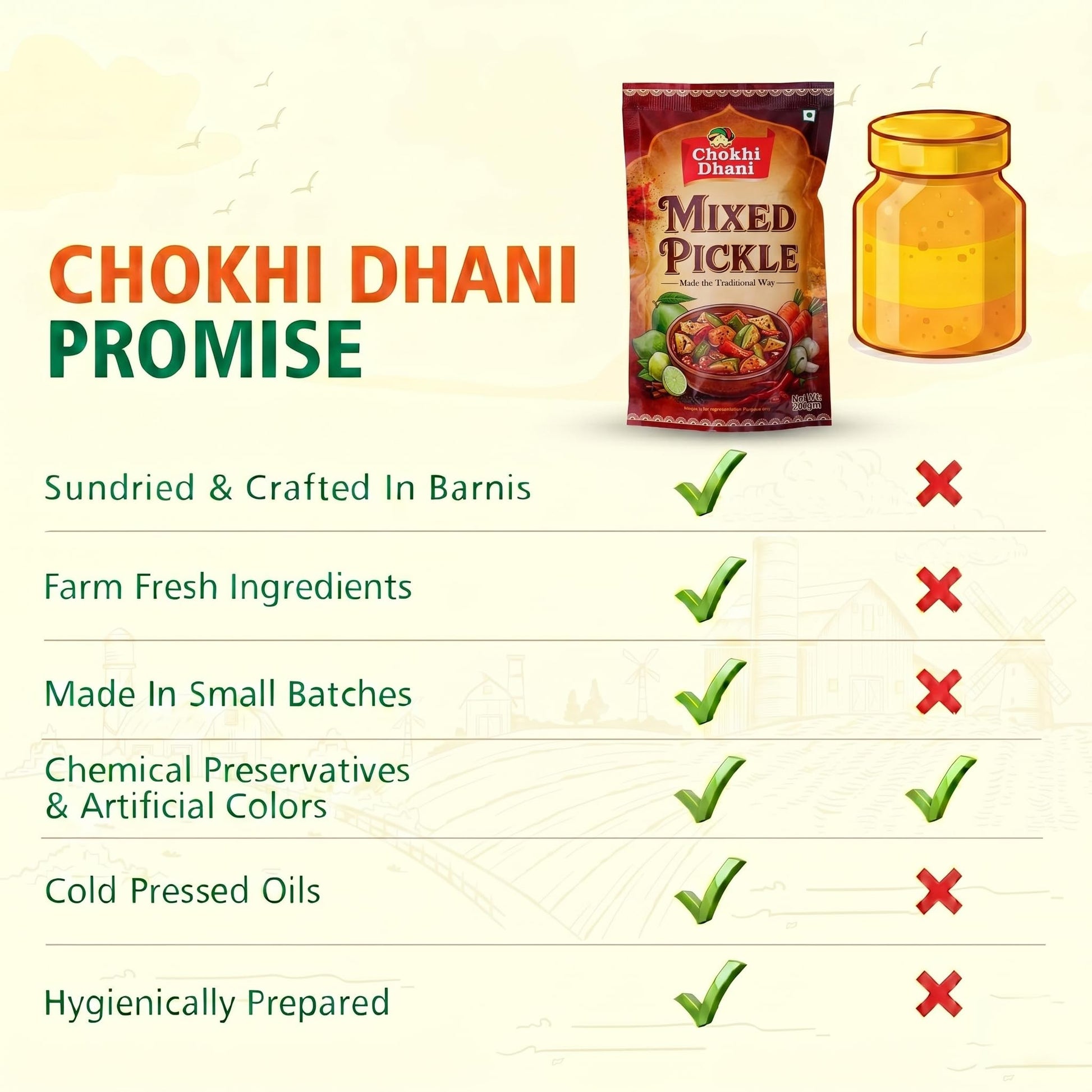 Chokhi Dhani Green Chilli Pickle 200g, Spicy & Tangy Indian Pickle, Homemade Style - front view (10)