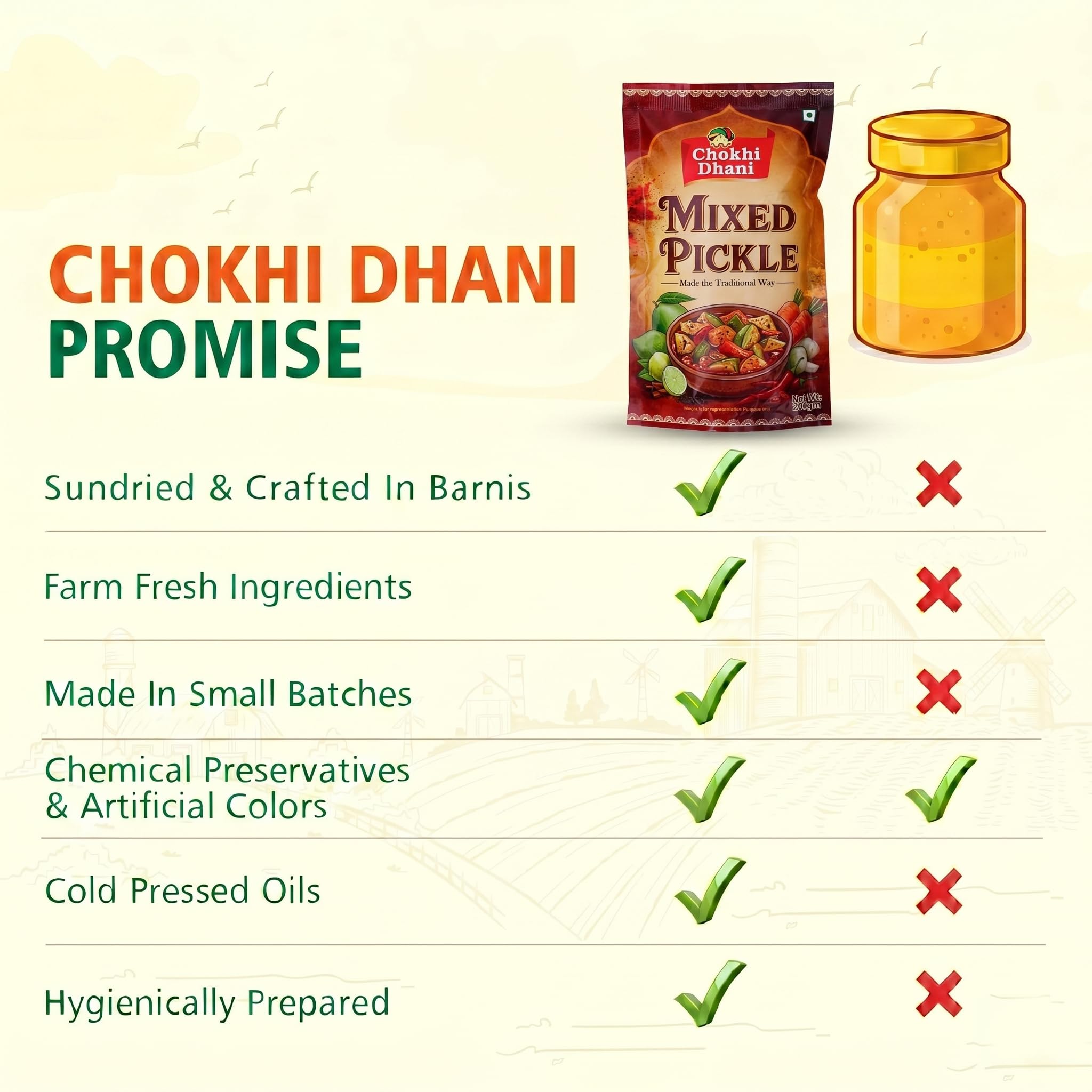 Chokhi Dhani Green Chilli Pickle 200g, Spicy & Tangy Indian Pickle, Homemade Style - front view (10)