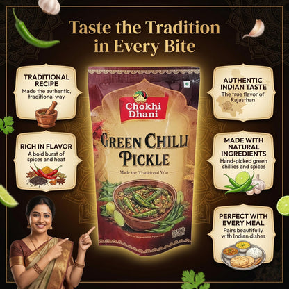 Chokhi Dhani Green Chilli Pickle 200g, Spicy & Tangy Indian Pickle, Homemade Style - back view