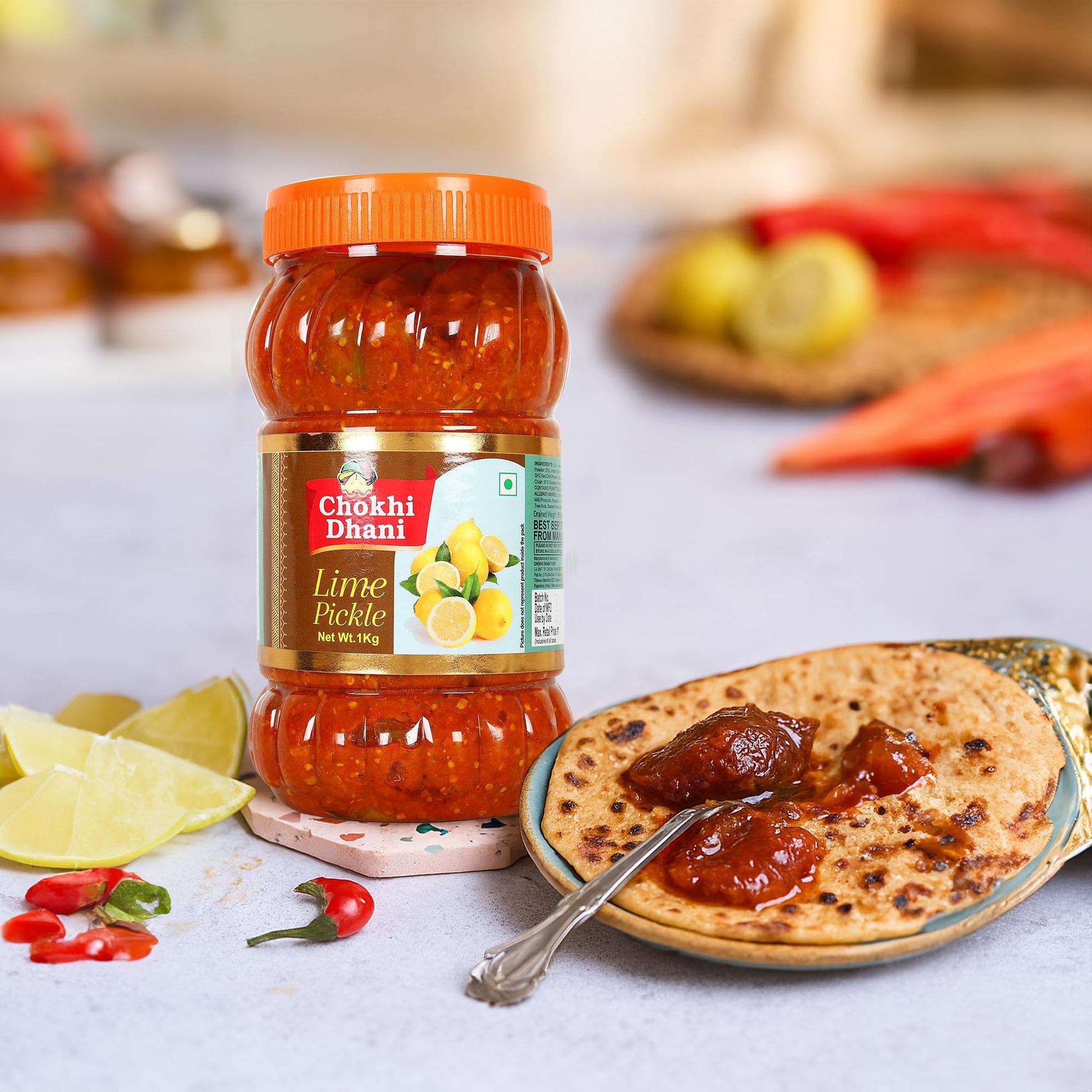 Chokhi Dhani Lime Pickle - Traditional Nimbu Achar, Oil Free, No Onion No Garlic, Spicy Tangy Indian Pickle - front view