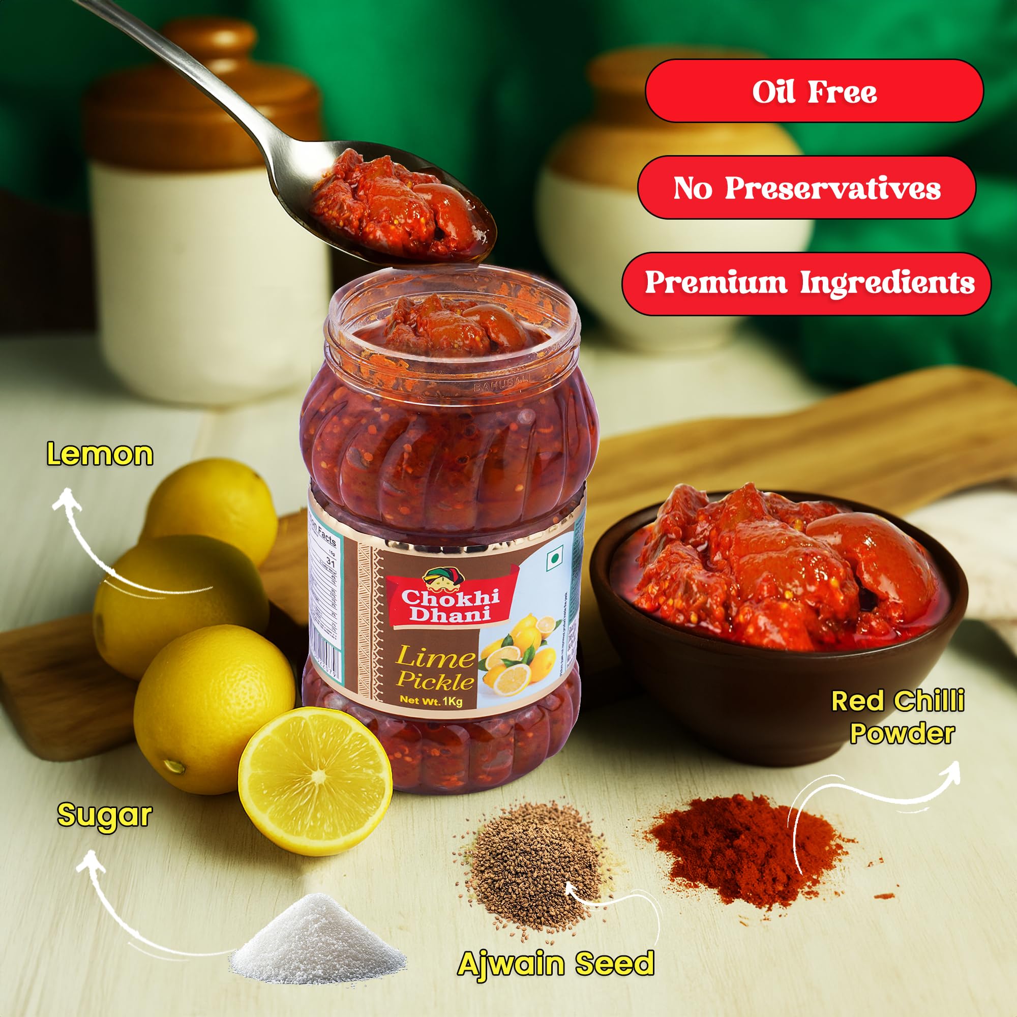 Chokhi Dhani Lime Pickle - Traditional Nimbu Achar, Oil Free, No Onion No Garlic, Spicy Tangy Indian Pickle - back view