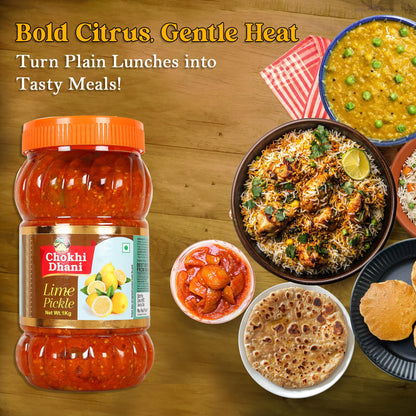 Chokhi Dhani Lime Pickle - Traditional Nimbu Achar, Oil Free, No Onion No Garlic, Spicy Tangy Indian Pickle - packaging