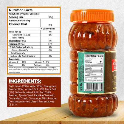 Chokhi Dhani Lime Pickle - Traditional Nimbu Achar, Oil Free, No Onion No Garlic, Spicy Tangy Indian Pickle - label detail