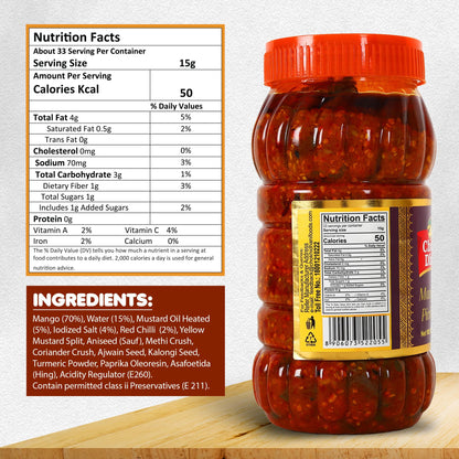 Chokhi Dhani Mango Pickle 1kg | Traditional Indian Aam Ka Achar | Spicy & Tangy Rajasthani Style | No Artificial Colours | Au