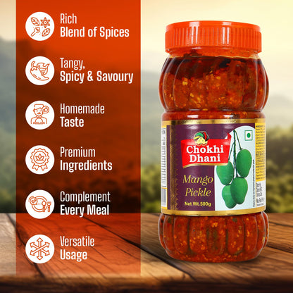 Chokhi Dhani Mango Pickle 1kg | Traditional Indian Aam Ka Achar | Spicy & Tangy Rajasthani Style | No Artificial Colours | Au
