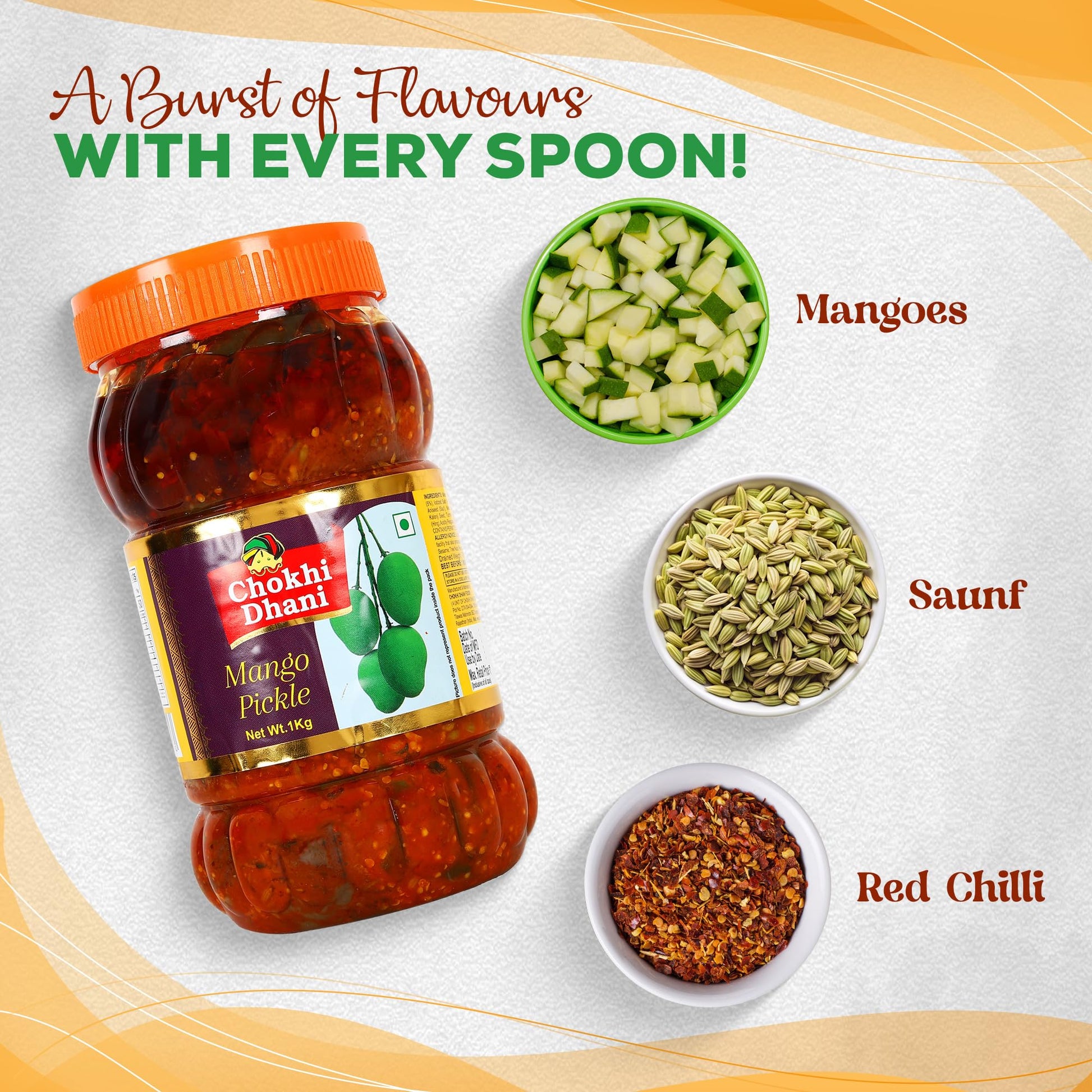 Chokhi Dhani Mango Pickle 1kg | Traditional Indian Aam Ka Achar | Spicy & Tangy Rajasthani Style | No Artificial Colours | Au
