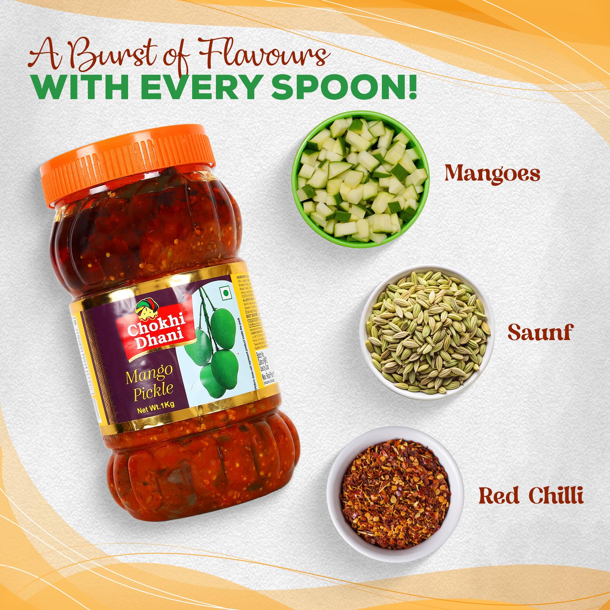 Chokhi Dhani Mango Pickle 1kg | Traditional Indian Aam Ka Achar | Spicy & Tangy Rajasthani Style | No Artificial Colours | Au