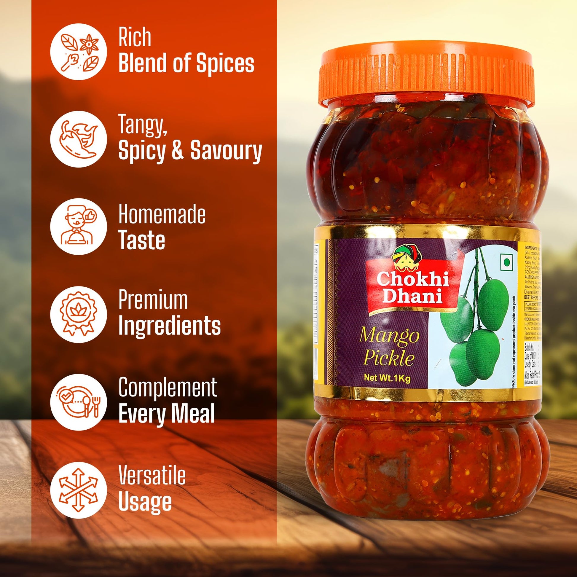 Chokhi Dhani Mango Pickle 1kg | Traditional Indian Aam Ka Achar | Spicy & Tangy Rajasthani Style | No Artificial Colours | Au