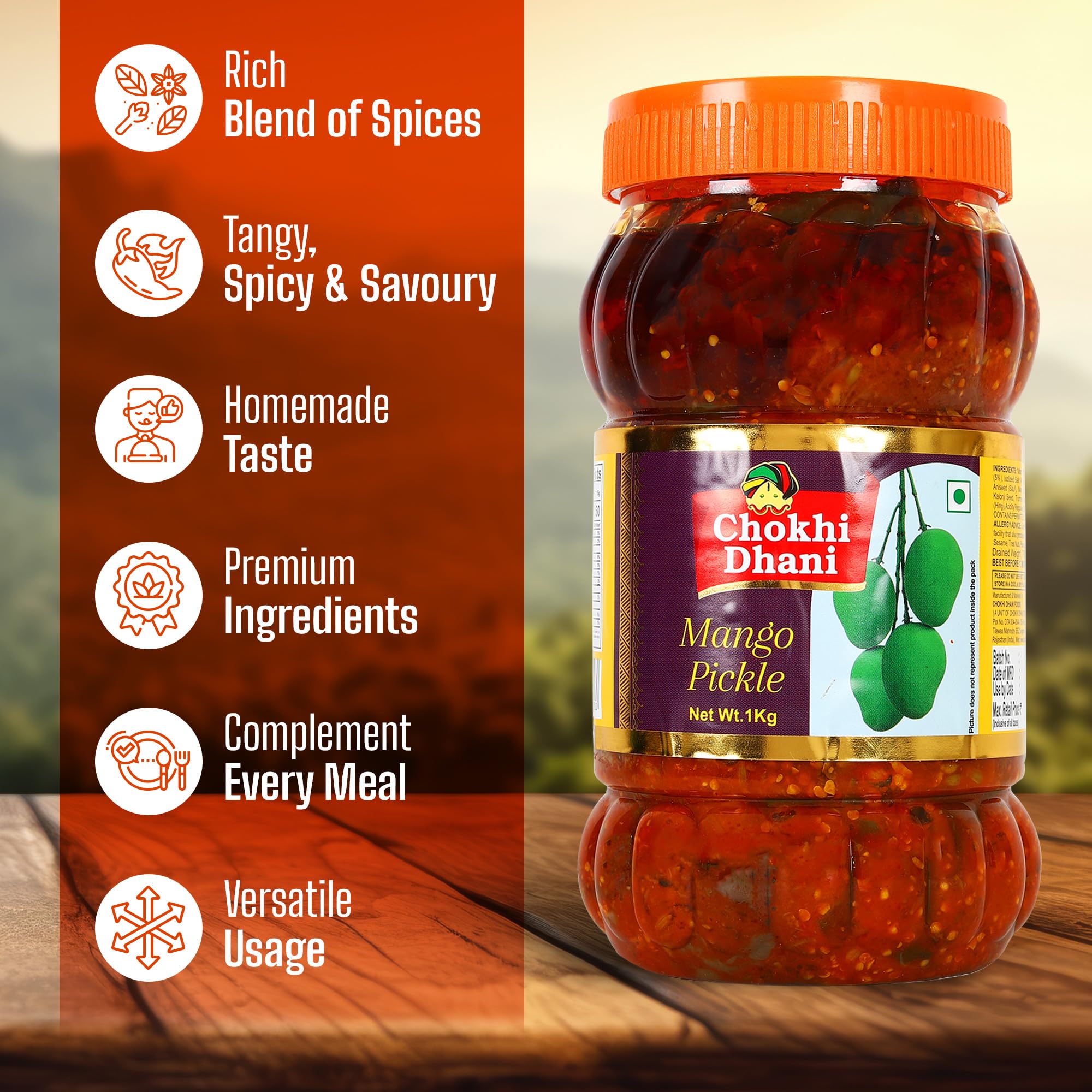Chokhi Dhani Mango Pickle 1kg | Traditional Indian Aam Ka Achar | Spicy & Tangy Rajasthani Style | No Artificial Colours | Au