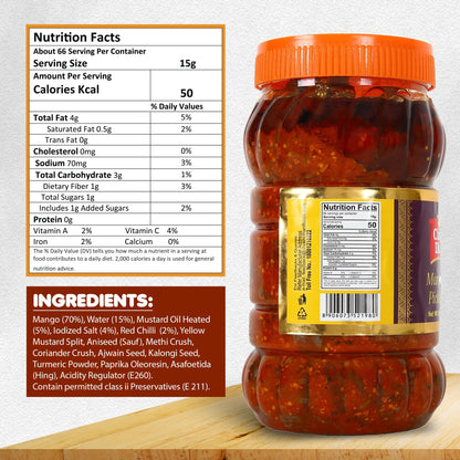 Chokhi Dhani Mango Pickle 1kg | Traditional Indian Aam Ka Achar | Spicy & Tangy Rajasthani Style | No Artificial Colours | Au
