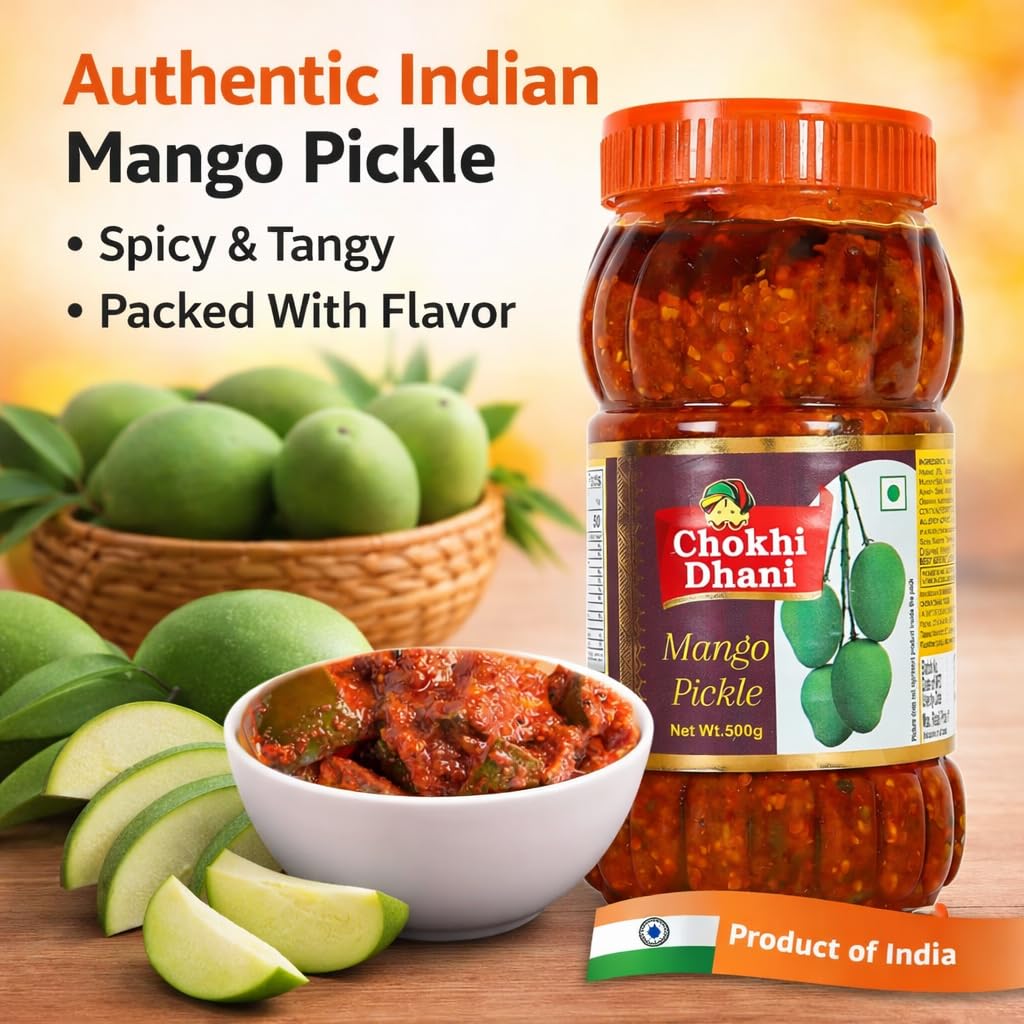 Chokhi Dhani Mango Pickle 1kg | Traditional Indian Aam Ka Achar | Spicy & Tangy Rajasthani Style | No Artificial Colours | Au