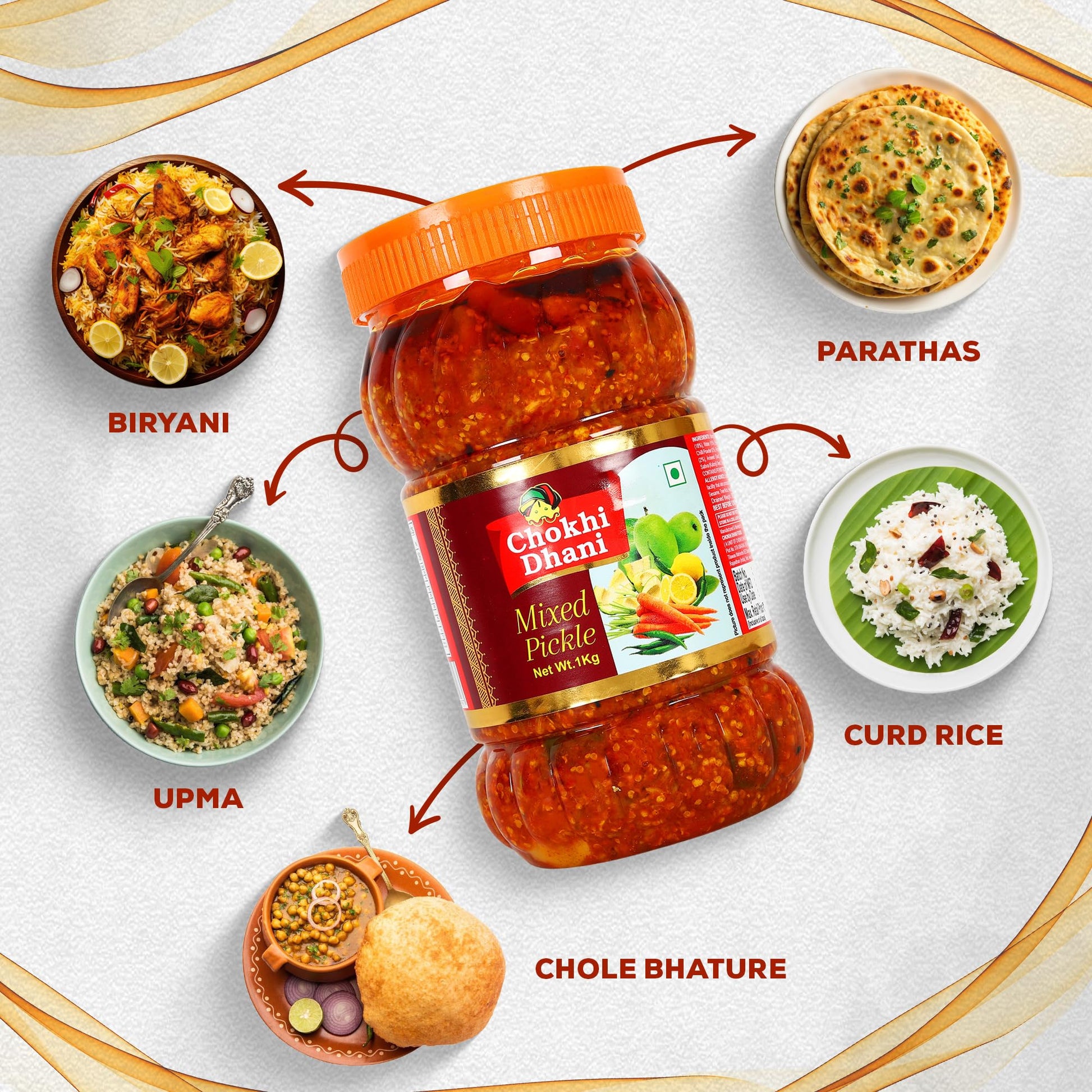Chokhi Dhani Mixed Pickle, Spicy Tangy Indian Achar, Mango Lime Carrot Chilli - packaging