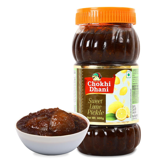 Chokhi Dhani Sweet Lemon Pickle, 600g, Khatta Meetha Nimbu Achar, Traditional Homemade Style, Vegetarian