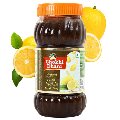 Chokhi Dhani Sweet Lemon Pickle, 600g, Khatta Meetha Nimbu Achar, Traditional Homemade Style, Vegetarian - front view