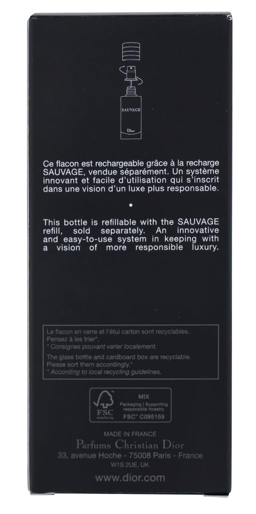 Christian Dior Sauvage Eau de Toilette for Men, 100ml, Woody Spicy Fragrance - size and scale