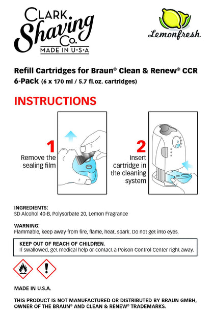 Clark Shaving Co. Refill Cartridges for Braun Clean & Renew CCR, Electric Shaver Cartridge, Multi-Pack - front view