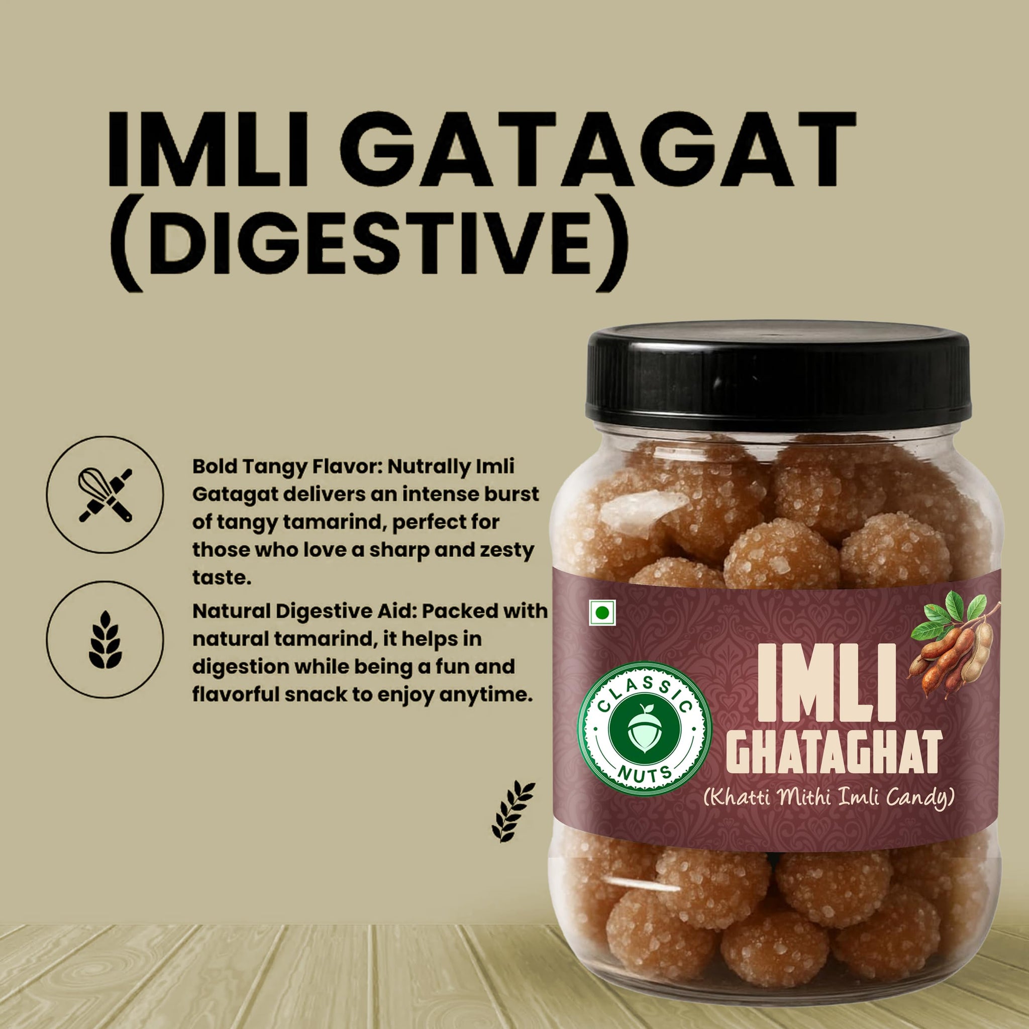 Classic Nuts Imali Ghataghat Tamarind Candy, 500g (2x250g), Chewy Chatpata Indian, Hard Candies - back view