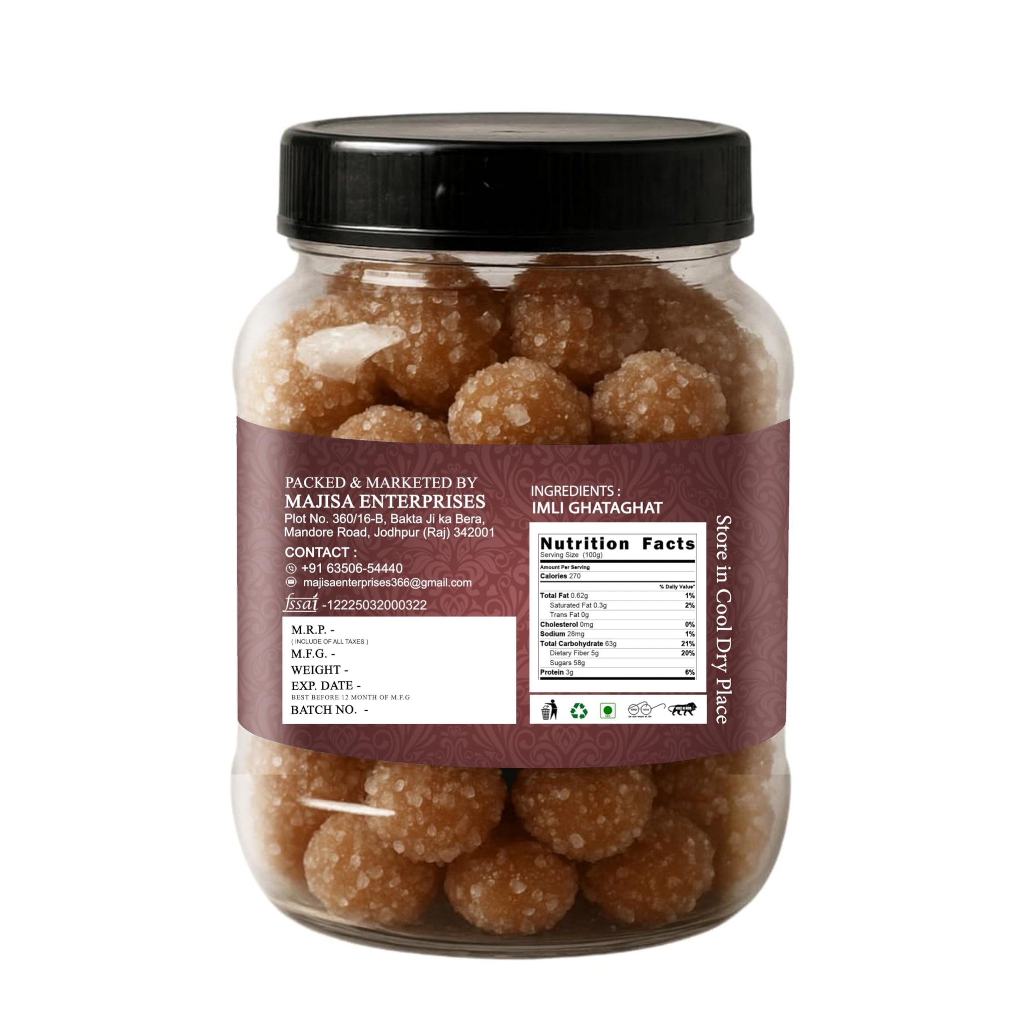 Classic Nuts Imali Ghataghat Tamarind Candy, 500g (2x250g), Chewy Chatpata Indian, Hard Candies - label detail