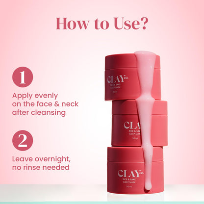 Clayco Hydrating Rice & Sake Sleep Mask | Clay Face Mask for Glowing Skin | Japanese Skincare Collagen Mask | Sulfate-Free Ve