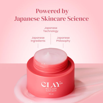 Clayco Hydrating Rice & Sake Sleep Mask | Clay Face Mask for Glowing Skin | Japanese Skincare Collagen Mask | Sulfate-Free Ve