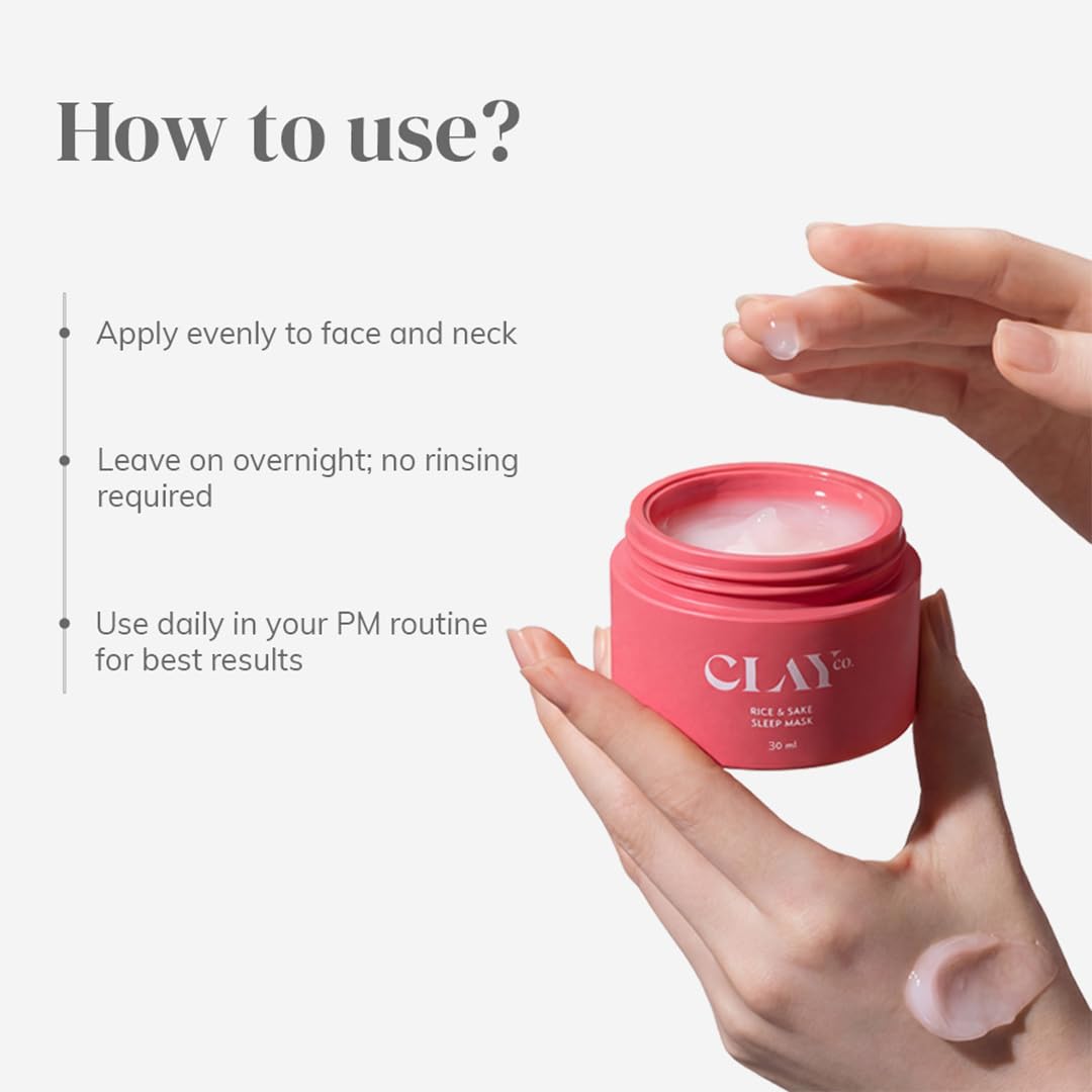 Clayco Hydrating Rice & Sake Sleep Mask | Clay Face Mask for Glowing Skin | Japanese Skincare Collagen Mask | Sulfate-Free Ve