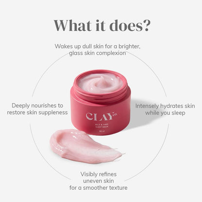 Clayco Hydrating Rice & Sake Sleep Mask | Clay Face Mask for Glowing Skin | Japanese Skincare Collagen Mask | Sulfate-Free Ve