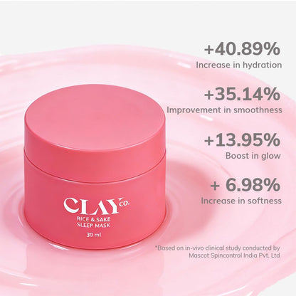 Clayco Hydrating Rice & Sake Sleep Mask | Clay Face Mask for Glowing Skin | Japanese Skincare Collagen Mask | Sulfate-Free Ve