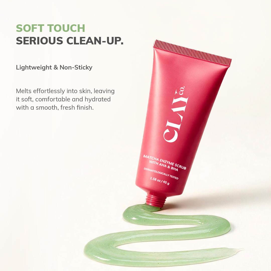 CLAYCO Matcha Enzyme Scrub with AHA & BHA, Unisex, Paraben-Free, Vegan, Cruelty-Free, Facial Scrub - close-up detail