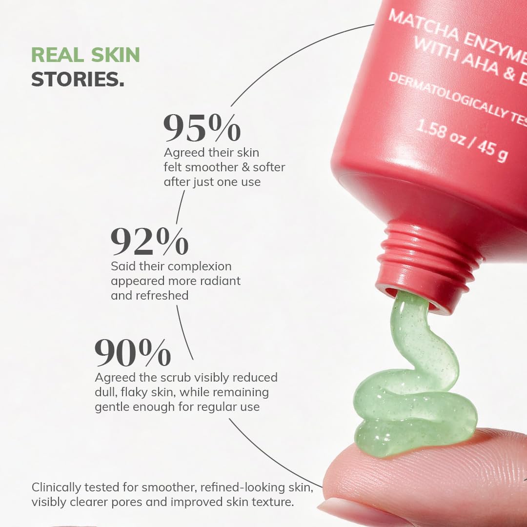 CLAYCO Matcha Enzyme Scrub with AHA & BHA, Unisex, Paraben-Free, Vegan, Cruelty-Free, Facial Scrub - in use