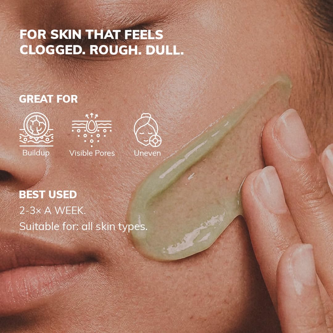 CLAYCO Matcha Enzyme Scrub with AHA & BHA, Unisex, Paraben-Free, Vegan, Cruelty-Free, Facial Scrub - size and scale