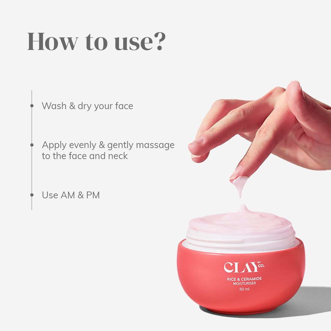 CLAYCO Rice & Ceramide Moisturizer, 50ml, with Rice Extract, Vegan, All Skin Types - back view